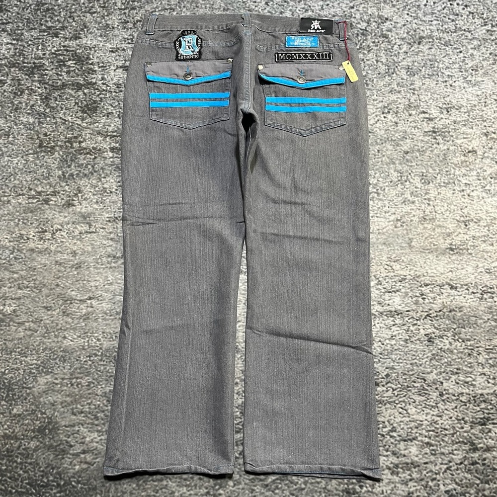 Red Ape Jeans Mens 36x28 Gray Embroidered Baggy Hip-Hop Skater Vintage‎ Y2K